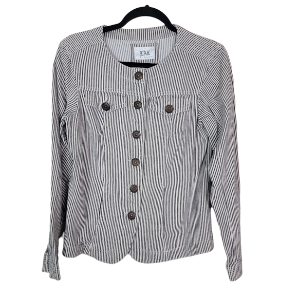 Live a Little Jackets & Blazers - LAL Live a‎ Little Brown White Striped Cotton Button Up Jacket Sz M